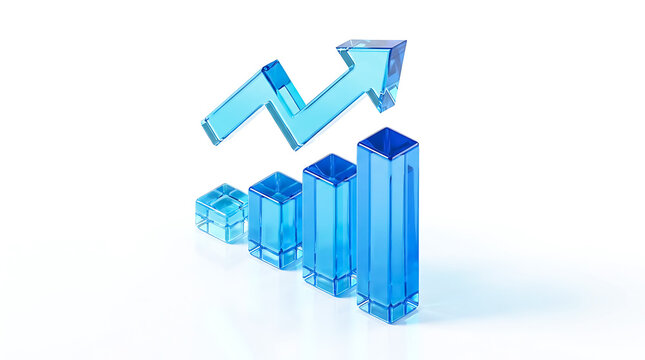 Rising blue crystal bar chart representing business growth and financial success