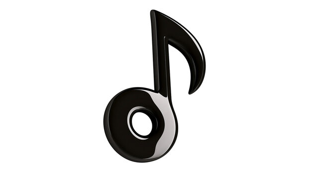 Glossy black eighth note symbol, isolated on transparent background