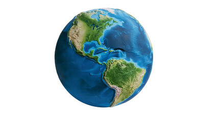 Naklejka premium Detailed Earth globe showing North and South America, isolated on transparent background