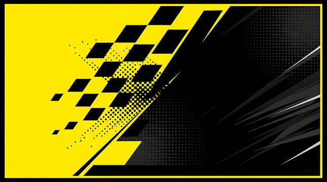 Abstract graphic background with yellow and black racing checkered pattern