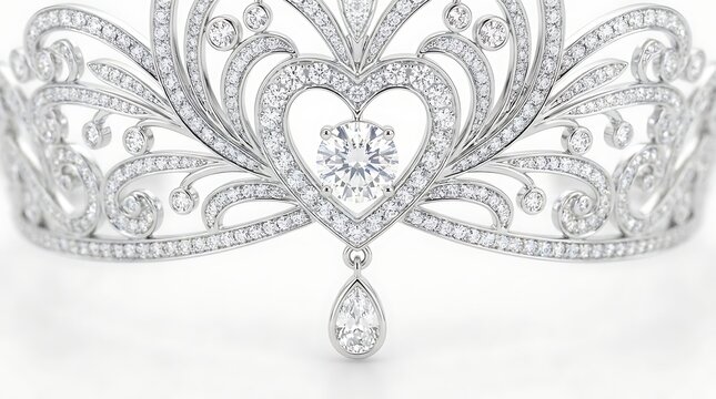 Elegant sparkling diamond tiara with heart design for bridal accessory, gemstone