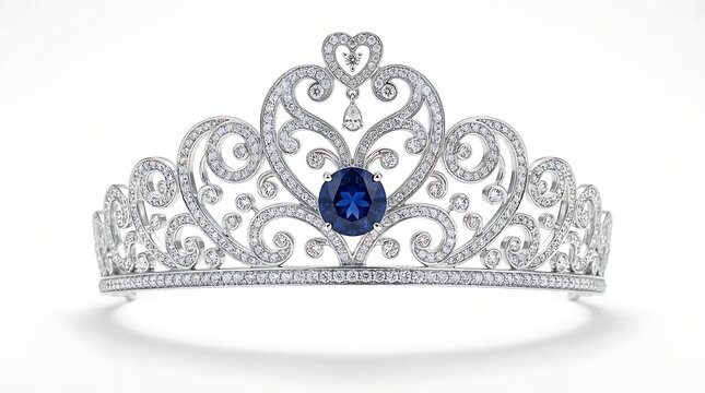 Luxury bridal crown tiara with blue sapphire and diamonds sapphire gemstone