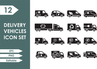 Obraz premium Editable Logistics and Transport Vehicle Solid Black Vector Icons