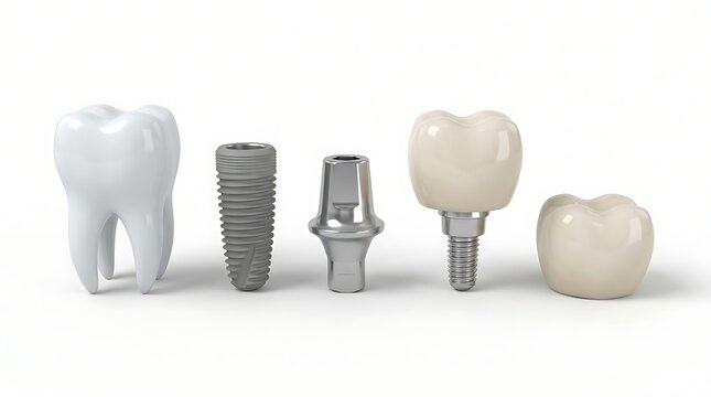 Dental implant set including natural tooth root and prosthetic crown components