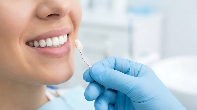 Close up of dentist examining patient teeth for professional dental whitening