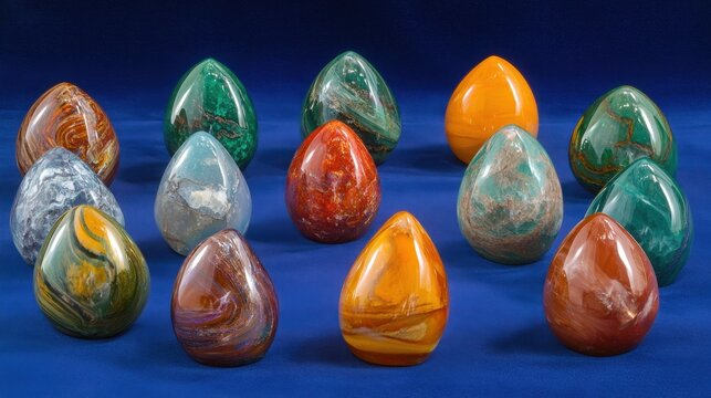 Array of Polished Colorful Gemstones Forming Vulcan Display