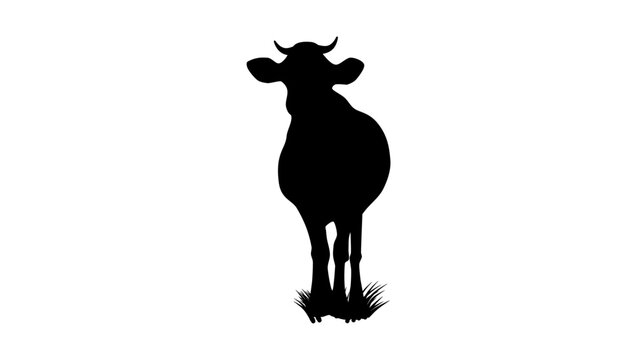 cow front view, black isolated vector silhouette