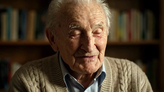 Close-up of a smiling old man, close-up of a kind old man smiling