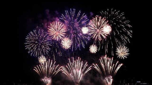 Brilliant fireworks blooming in the night sky, brilliant fireworks blooming in the night sky