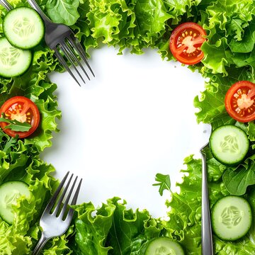 Fresh salad with forks arranged in a circle.