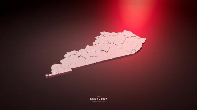 Kentucky USA 3D state map in bold red style, rotating animation seamless loop