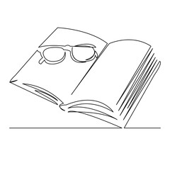 One continuous single drawing line art flat doodle book, white, pointing, adult, glasses. Isolated image hand draw contour on a white background
