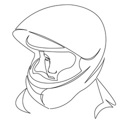 One continuous single drawing line art doodle girl, helmet, female, portrait, beautiful, face, racer, sport. Isolated flat illustration hand draw contour on a white background
