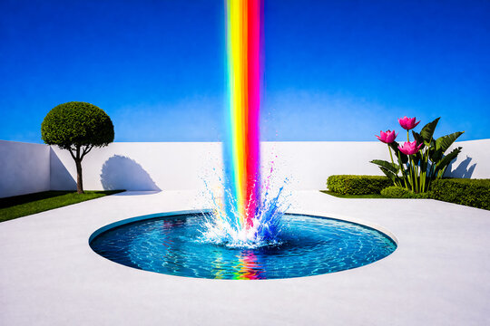 Arc-en-ciel plongeant dans la piscine