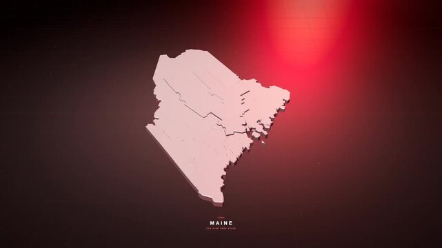 Maine USA 3D state map in bold red style, rotating animation seamless loop