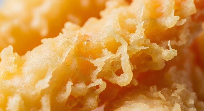Tempura shrimp features a golden crispy texture that highlights the delicate frying technique used.