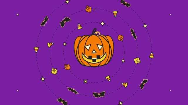 Animated video footage with a dark Halloween background theme.
