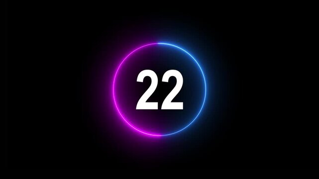 A dynamic circular animation, and glowing count neon number 12 animation . on a black background.Motion graphics of concept