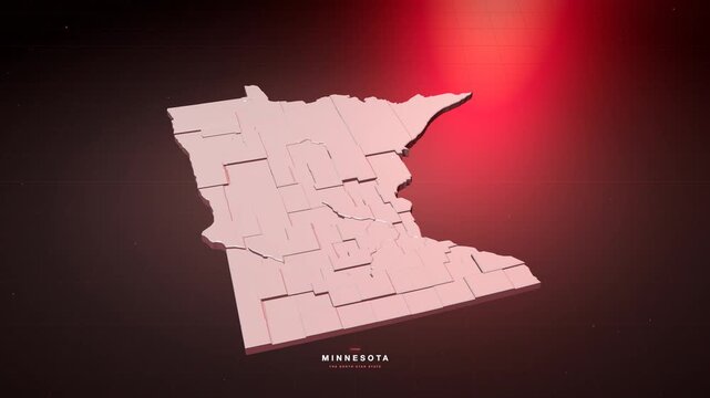 Minnesota USA 3D state map in bold red style, rotating animation seamless loop