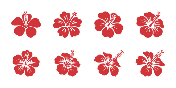 Exotic hibiscus floral silhouette vector set for print and digital design