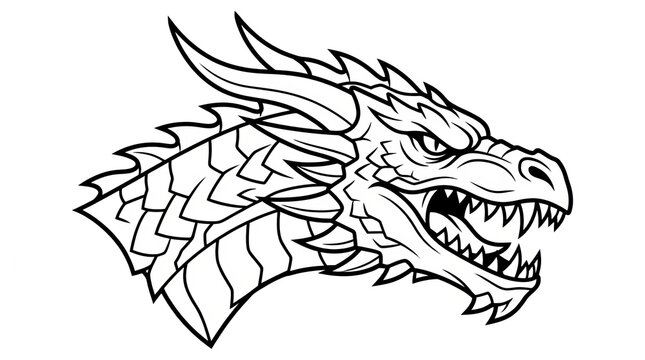 Fierce Dragon Head Outline - Mythical Creature Illustration