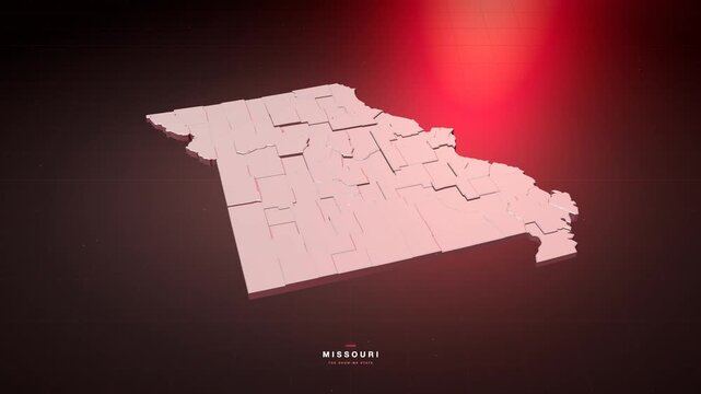 Missouri USA 3D state map in bold red style, rotating animation seamless loop