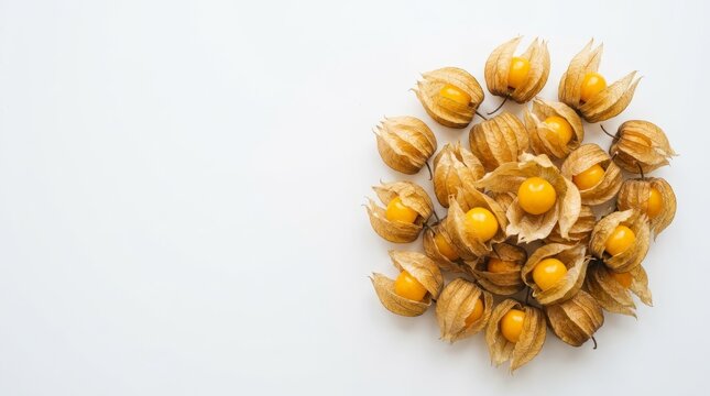 Golden Berries Heap: Fresh Organic Physalis Fruits on White Background