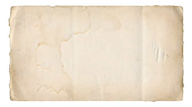 A rectangular piece of old paper texture with vintage stains isolated on transparent background