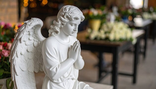 Two white marble statues in classical garden setting.