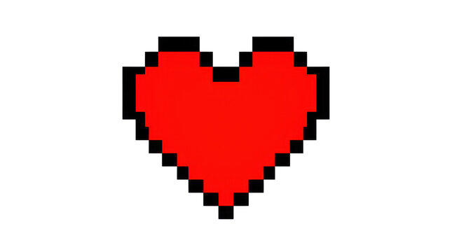 Simple red pixel art heart icon for video game and romantic design isolated on transparent background