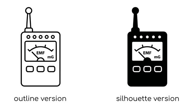 EMF Meter Outline and Silhouette: A visual comparison of an EMF meter, presented in both a clean outline and a solid silhouette, highlighting its design and functionality.