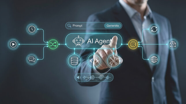 AI Agent Technology Concept with Businessman Using Artificial Intelligence Automation Network