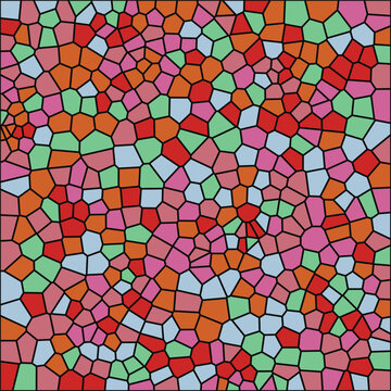 Multi colored abstract mosaic tile pattern with warm and cool tones, abstract