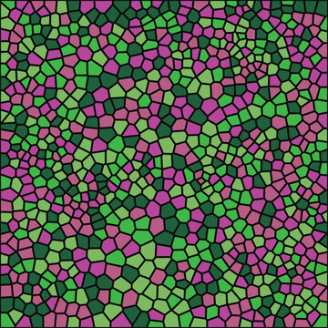 Abstract mosaic background with green and pink geometric cells, stained glass