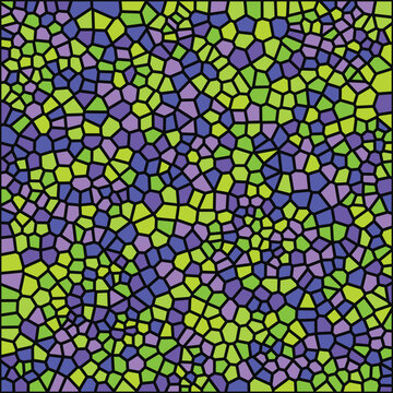 Abstract geometric pattern with violet and green mosaic tile shapes, abstract