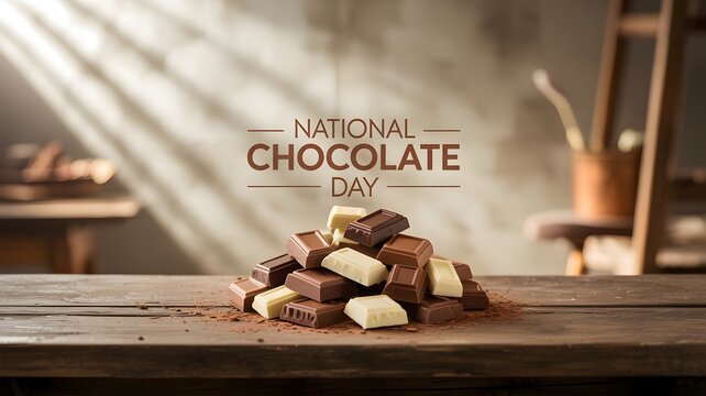 A pile of gourmet dark and white cocoa treat chunk on a rustic wooden kitchen table background
