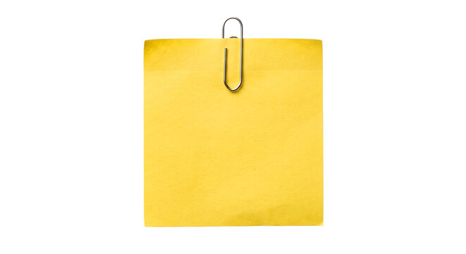 Yellow sticky note paper with silver paperclip