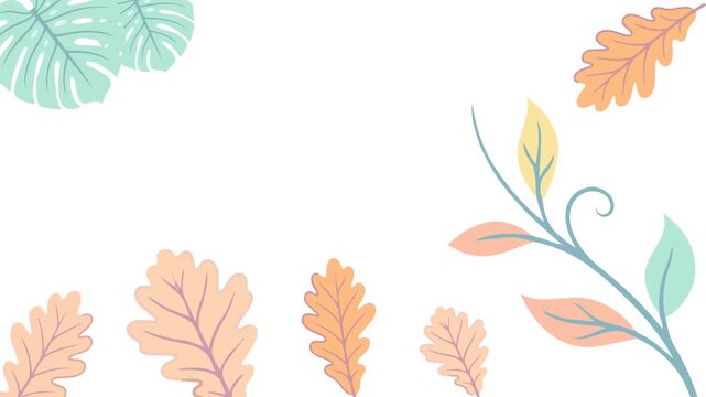 Pastel tropical leaves and vines floral border animation on white background