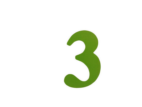 A simple green colored number three character isolated on a plain graphic design isolated on transparent background