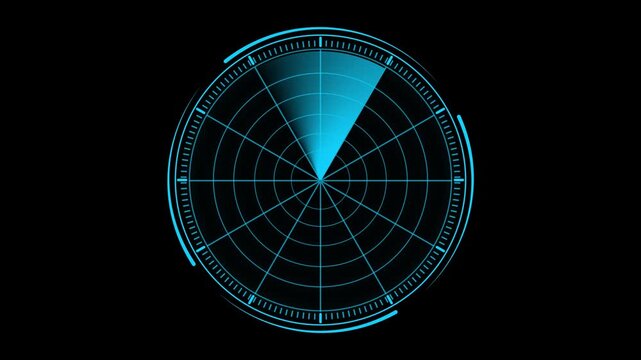 Radar screen animation on black background. Signal transmitted sonar radar .Technology world map radar screen animation. Radar Scanning loop.radar icon animation.4k