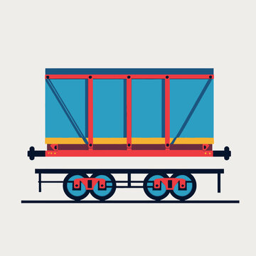 Modern freight train car with blue cargo containers and red chassis.