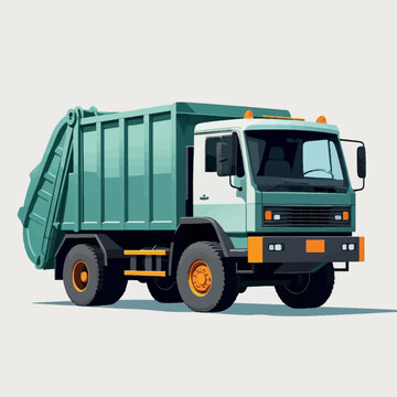 Modern green garbage truck vehicle for waste management services.