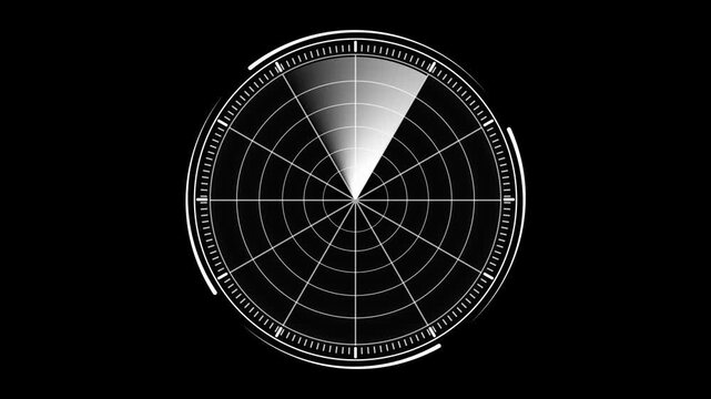 Radar screen animation on black background. Signal transmitted sonar radar .Technology world map radar screen animation. Radar Scanning loop.radar icon animation.4k