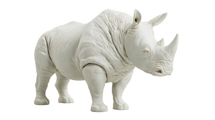 White rhinoceros sculpture with detailed skin texture, isolated on transparent background © pixogram