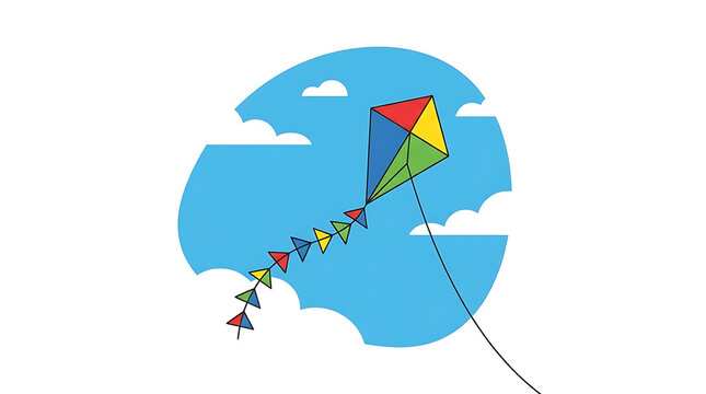 Colorful diamond kite flying in a blue sky.
