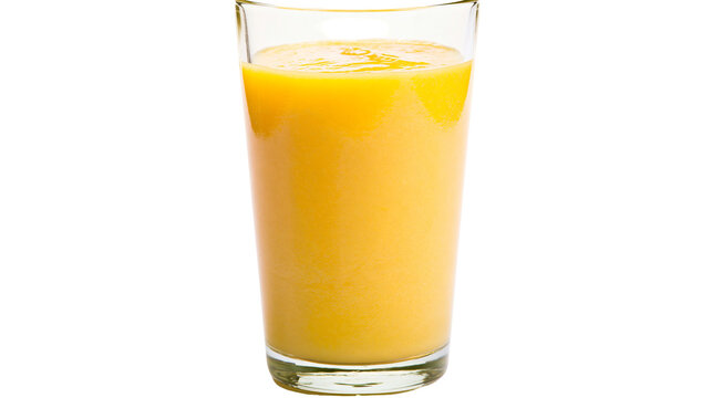 Tall glass of vibrant orange juice, isolated on transparent background