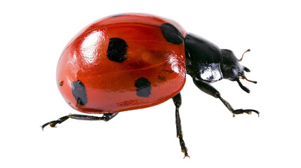 Shiny red ladybug with black spots, isolated on transparent background © pixogram