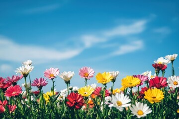Fototapeta premium Vibrant flowers against a vibrant blue sky