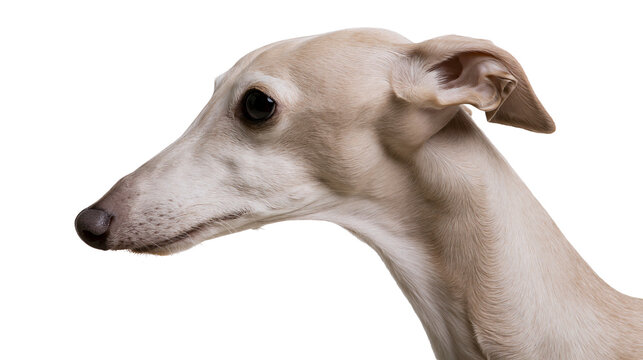 Elegant light fawn whippet dog head profile, isolated on transparent background