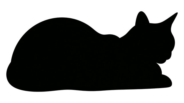 Black cat silhouette resting, isolated on transparent background